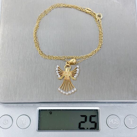 Vintage Gold Plated Sterling Silver 925 Crystal Angel Pendant Necklace 18" - Picture 2 of 4